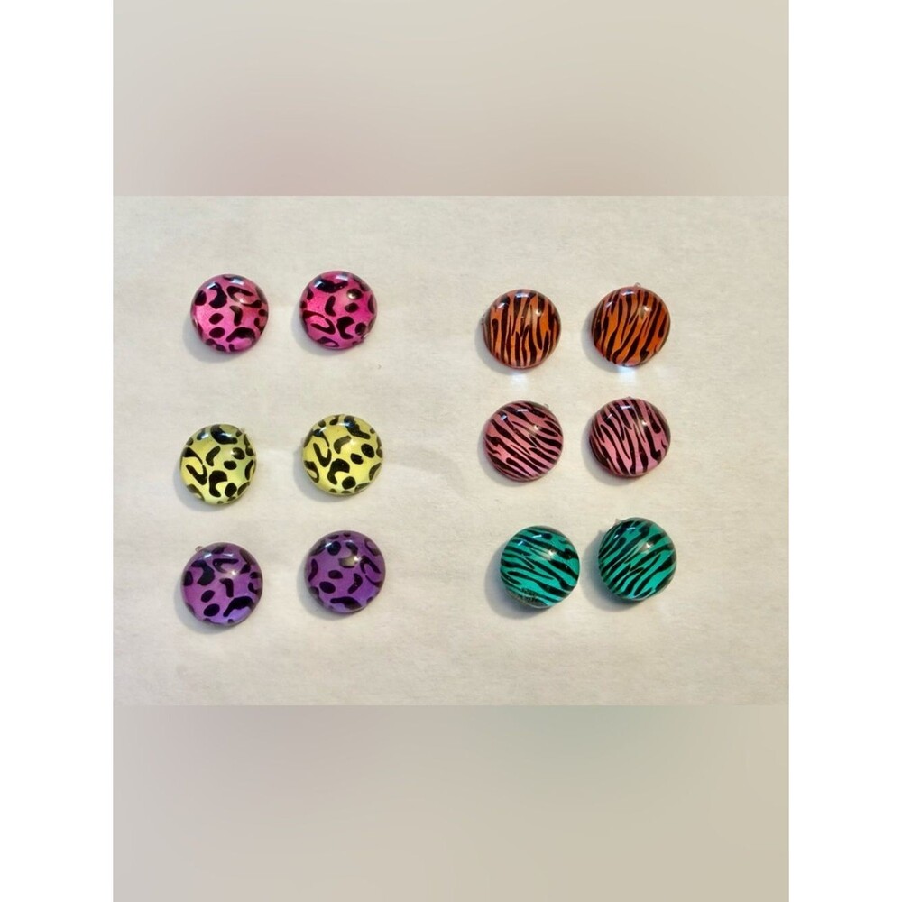 Y2K Vintage Colorful Animal Print Stud Earrings - Pink Orange Yellow Purple Teal